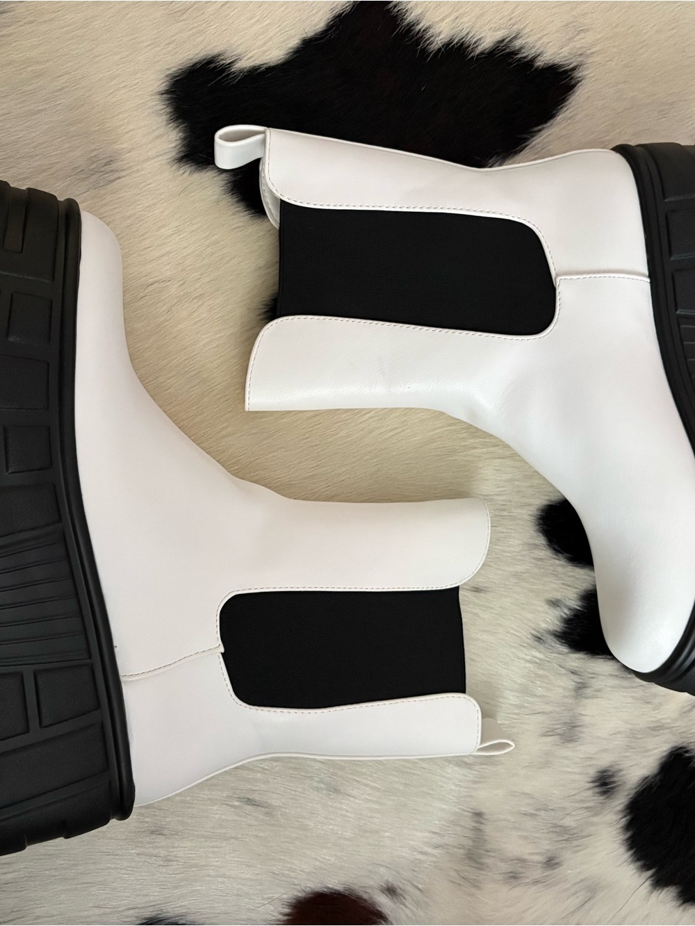 Women's White Chelsea Combat Boots with Black Elastic Panels